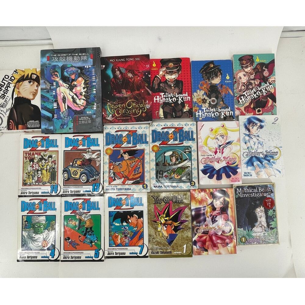 Mixed Manga Lot 17 Books Dragon Ball Naruto Sailor Moon Hanako-kun Yu-Gi-Oh